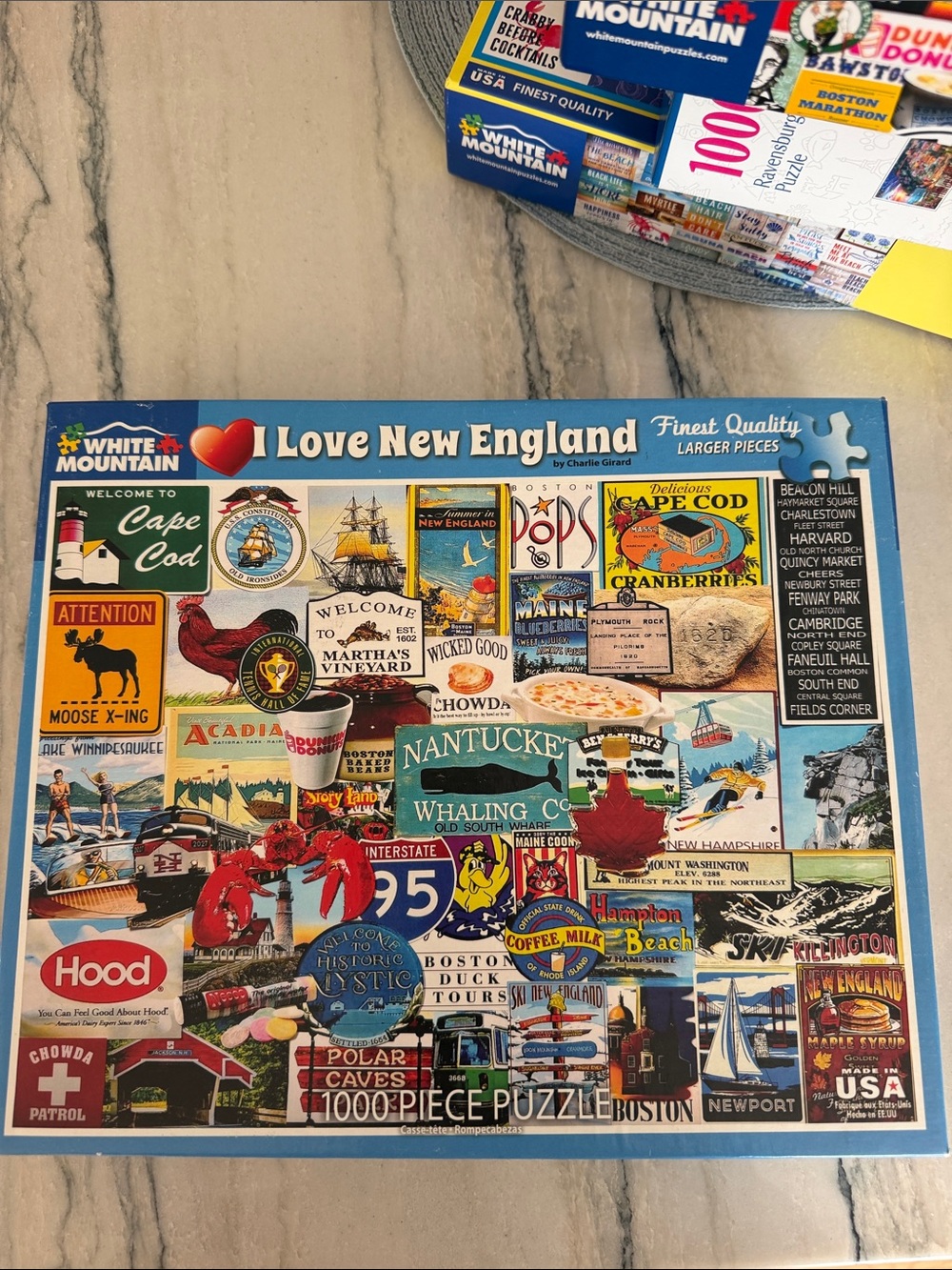 White Mountain I Love New England Collage Puzzle - Blue Border